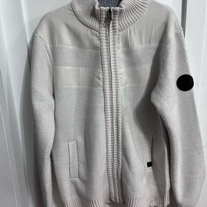 Buffalo by David Bitton Full Zip Mock Neck Sweater Milk Suede Contrast NWT